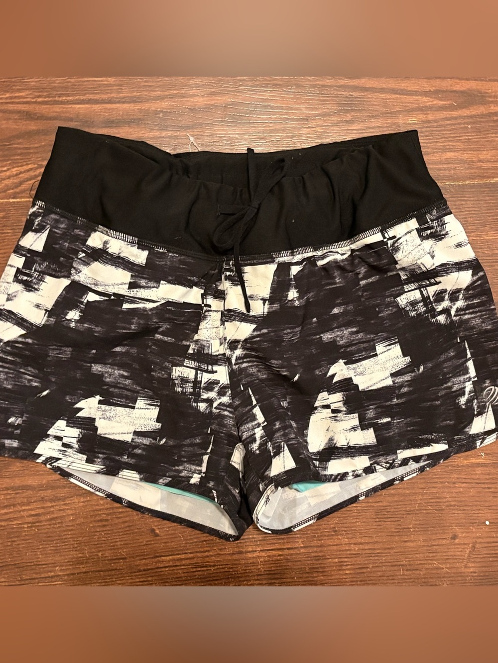 MPG Sport Women’s SM Double Layer Lined Running Shorts Black White Print